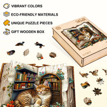 Load image into Gallery viewer, WOODBESTS Cat in the book Wooden Jigsaw Puzzle
