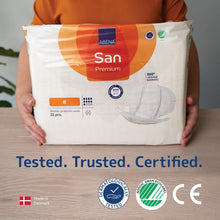 Load image into Gallery viewer, ABENA San Premium Mens &amp; Womens Incontinence Pads, Breathable &amp; Comfortable, Fast Absorption, Discreet &amp; Effective Shaped - Premium 8, 2500ml Absorbency, 22PK
