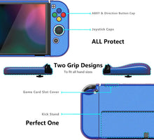 Load image into Gallery viewer, PlayVital AlterGrips Glossy Protective Slim Case for Nintendo Switch OLED, Ergonomic Grip Cover for Joycon, Dockable Hard Shell for Switch OLED w/Thumb Grip Caps &amp; Button Caps - Chameleon Purple Blue

