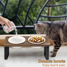 Load image into Gallery viewer, GUUSII HOME Raised Cat Food Bowl Elevated Kitty Dish 2 Ceramic Bowls Dia 14cm
