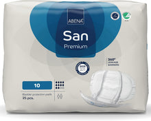 Load image into Gallery viewer, ABENA San Premium Mens &amp; Womens Incontinence Pads, Breathable &amp; Comfortable, Fast Absorption, Discreet &amp; Effective Shaped - Premium 10, 2800ml Absorbency, 25PK
