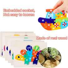 Load image into Gallery viewer, HUADADA Wooden Puzzles Dinosaur Animals Jigsaws puzzle Toys for 2 3 4 Year Old boy 4 Pack Shape Number Toddler Puzzles Toddler Toys Educational Games for Girls Boys Children
