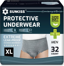 Load image into Gallery viewer, SUNKISS Incontinence Pants for Men, Comfortable, Grey, XLarge, 32 Count Daytime
