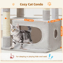 Load image into Gallery viewer, Taoqimiao Cat Tree MS029, 97CM Cat with 4 Scratching Posts, 1 Platform, 1 Cave, Basket, Cat Scratching Board, Plush Balls, Activity Centre Light Grey
