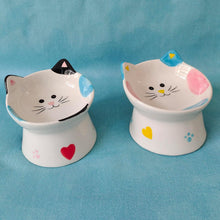 Load image into Gallery viewer, Cute Ceramic Raised Cat Bowls Elevated Design, 15° Tilted Feeder Protect Cat's
