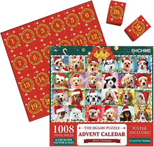 Load image into Gallery viewer, Advent Calendar Jigsaw Puzzle, 24 Christmas Puzzle Boxes, Family Holiday Jigsaw DOGS
