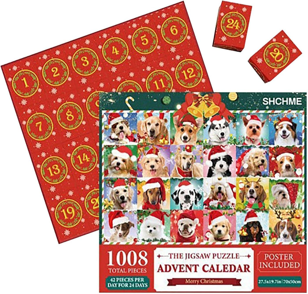 Advent Calendar Jigsaw Puzzle, 24 Christmas Puzzle Boxes, Family Holiday Jigsaw DOGS