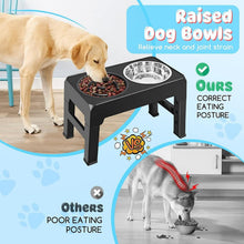 Load image into Gallery viewer, Elevated Raised Slow Feeder Bowls, 4 Height Adjustable Stand with Stainless Steel Water Bowl and Non-Slip Food Bowls for Large Medium Small Dogs and Pets (Black)
