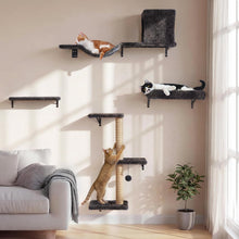 Load image into Gallery viewer, FUKUMARU Cat Shelves, 4 in 1 Large Cat Furniture Set, Wooden Climbing Wall with Scratching Post for 16 Inch Drywall - Grey
