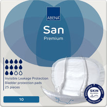 Load image into Gallery viewer, ABENA San Premium Mens &amp; Womens Incontinence Pads, Breathable &amp; Comfortable, Fast Absorption, Discreet &amp; Effective Shaped - Premium 10, 2800ml Absorbency, 25PK
