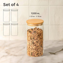 Load image into Gallery viewer, Praknu Glass Storage Jars - Set of 4 Jars With Lid - Airtight Bamboo Lids - 1200
