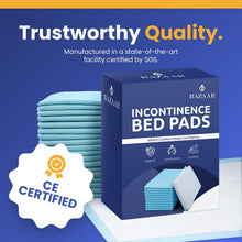 Load image into Gallery viewer, 100 x Bazaar Incontinence Bed Pads Disposable 90 x 60cm – Highly Absorbent CE Certified Leak-Proof Incontinence Bed Sheets for Bed, Sofa &amp; Chairs | Bed Pads for Incontinence Adults, Children &amp; Babies.
