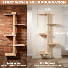 Load image into Gallery viewer, Tall Cat Tree Wall-Mounted Cat Tower Climbing Tree for Indoor Cats

