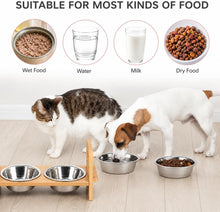 Load image into Gallery viewer, Elevated Cat/Dog Bowls Adjustable Height Bamboo Pet Feeder  2 Stainless Steel
