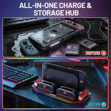 Load image into Gallery viewer, RunSnail Charging Station for Nintendo Switch 2, Switch 2 Joycon Magnetic Station Charger, Charging Station Dock for 4 JoyCons with RGB Lighting, All-in-One Charging Station with 12 Game Card Storage
