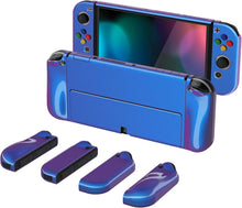 Load image into Gallery viewer, PlayVital AlterGrips Glossy Protective Slim Case for Nintendo Switch OLED, Ergonomic Grip Cover for Joycon, Dockable Hard Shell for Switch OLED w/Thumb Grip Caps &amp; Button Caps - Chameleon Purple Blue
