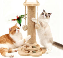 Load image into Gallery viewer, Xeticey Cat Scratching Post for Indoor Cats Scratcher Multifunctional Sturdy with Scratcher Post, Scratch Pole, Solid Wooden Base, Interactive Track

