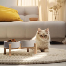 Load image into Gallery viewer, Elevated Ceramic Dog Bowl Set Raised Dog Bowls with Non Slip Bamboo Stand
