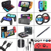 Load image into Gallery viewer, Deruitu Switch Accessories Bundle Compatible with Nintendo Switch, Kit with Carrying Case, Screen Protector, Compact Playstand, Game Case, Joystick Cap, Charging Dock,Steering Wheel (HW-1)

