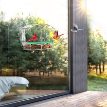 Load image into Gallery viewer, Window Bird Feeders with 4 Strong Suction Cups and Detachable Seed Tray for Small Birds only, BPYOT Acrylic Clear Bird Feeders are Unique Gardening Gifts for Elderly Grandpa/Grandma/Grandparents
