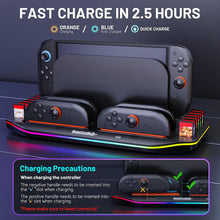 Load image into Gallery viewer, RunSnail Charging Station for Nintendo Switch 2, Switch 2 Joycon Magnetic Station Charger, Charging Station Dock for 4 JoyCons with RGB Lighting, All-in-One Charging Station with 12 Game Card Storage
