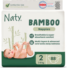 Load image into Gallery viewer, Naty Bamboo Viscose Baby Nappies, Size 2, (4-8 kg) 88 Count Dermatologically Tested for Sensitive Skin, Super Absorbent, Silky soft, Plant-based comfort, Stretchy &amp; flexible fit
