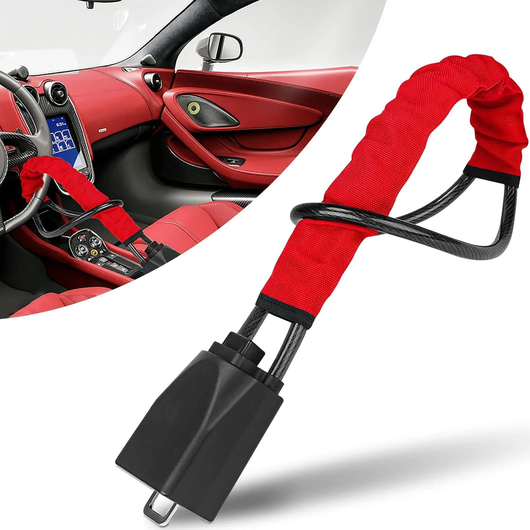 Universal Steering Wheel Lock Seat Belt Lock 3 Keys High Visibility RED