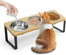 Load image into Gallery viewer, Raised Cat Food Bowl Set, 3PCS Stainless Steel Cat Bowls with 15° Tilted Stand
