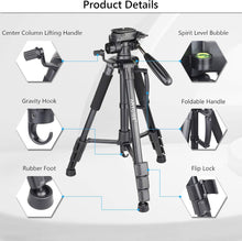 Load image into Gallery viewer, ARTCISE Camera Tripod for Camera, 159 cm Smartphone Tripod Stand with Phone Hold
