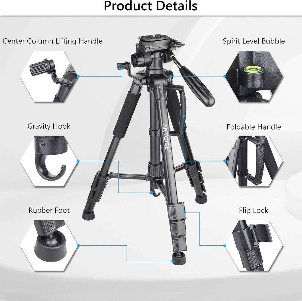 ARTCISE Camera Tripod for Camera, 159 cm Smartphone Tripod Stand with Phone Hold