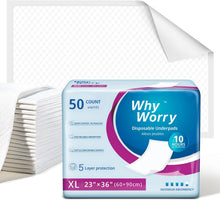 Load image into Gallery viewer, WhyWorry Disposable Incontinence Bed Pads for Adults, 60 x 90 cm, 50 Count Waterproof Incontinence Bed Sheets, Bed Wetting Mats, Under pads, Absorbent Pee Pads, Mattress Protectors, Odour Control
