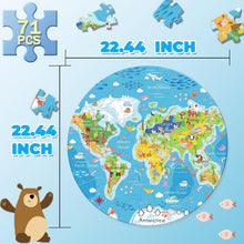 Load image into Gallery viewer, World Map Jigsaw Puzzle for Kids (71 pieces puzzle) Round Puzzles for Toddlers
