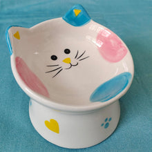 Load image into Gallery viewer, Cute Ceramic Raised Cat Bowls Elevated Design, 15° Tilted Feeder Protect Cat's
