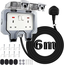 Load image into Gallery viewer, Outdoor Sockets Weatherproof with 6M/20FT Extension Cable, 2 Gang Extension Lead
