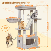 Load image into Gallery viewer, Taoqimiao Cat Tree MS029, 97CM Cat with 4 Scratching Posts, 1 Platform, 1 Cave, Basket, Cat Scratching Board, Plush Balls, Activity Centre Light Grey
