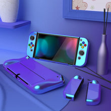 Load image into Gallery viewer, PlayVital AlterGrips Glossy Protective Slim Case for Nintendo Switch OLED, Ergonomic Grip Cover for Joycon, Dockable Hard Shell for Switch OLED w/Thumb Grip Caps &amp; Button Caps - Chameleon Purple Blue
