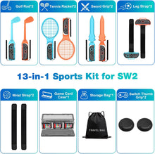 Load image into Gallery viewer, 13-IN-1 Switch 2 Sports Accessories Bundle for Nintendo Switch 2025 Joy Con,Golf, Tennis, Football, Leg Strap, Swordplay &amp; More+ Storage Bag Switch 2 Sports Pack for Family Fun &amp; Fitness Games

