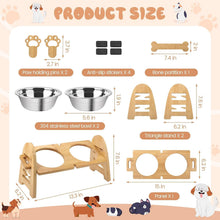 Load image into Gallery viewer, Raised Dog Cat Rabbit Bowl with Stand, Elevated 6-Level 6~15 cm Adjustable Height, Bamboo Pet Feeding Station with 304 Stainless Steel Bowls for Dogs Cats Rabbits and Other Pets
