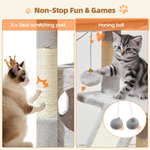 Load image into Gallery viewer, Taoqimiao Cat Tree MS029, 97CM Cat with 4 Scratching Posts, 1 Platform, 1 Cave, Basket, Cat Scratching Board, Plush Balls, Activity Centre Light Grey
