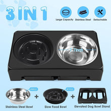 Load image into Gallery viewer, Elevated Raised Slow Feeder Bowls, 4 Height Adjustable Stand with Stainless Steel Water Bowl and Non-Slip Food Bowls for Large Medium Small Dogs and Pets (Black)
