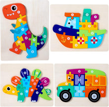 Load image into Gallery viewer, HUADADA Wooden Puzzles Dinosaur Animals Jigsaws puzzle Toys for 2 3 4 Year Old boy 4 Pack Shape Number Toddler Puzzles Toddler Toys Educational Games for Girls Boys Children
