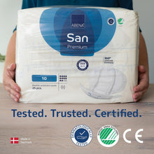 Load image into Gallery viewer, ABENA San Premium Mens &amp; Womens Incontinence Pads, Breathable &amp; Comfortable, Fast Absorption, Discreet &amp; Effective Shaped - Premium 10, 2800ml Absorbency, 25PK
