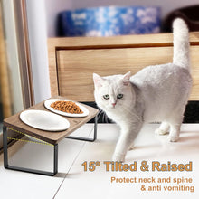 Load image into Gallery viewer, GUUSII HOME Raised Cat Food Bowl Elevated Kitty Dish 2 Ceramic Bowls Dia 14cm
