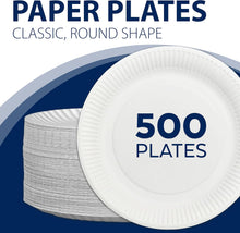 Load image into Gallery viewer, 9 Inch Round Paper Plates - White Disposable Plates for School Office BBQ SNACKS 500PK
