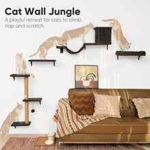 Load image into Gallery viewer, FUKUMARU Cat Shelves, 4 in 1 Large Cat Furniture Set, Wooden Climbing Wall with Scratching Post for 16 Inch Drywall - Grey
