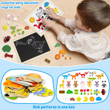 Load image into Gallery viewer, COOLJOY 3 4 5 6 7 8Year Old Boys Girls Gifts 100+ PCS Wooden Magnetic Puzzle, Cute Pets Pattern Games Double Sided Jigsaw, Educational Drawing Easel Blackboard Wood Toys Imagination
