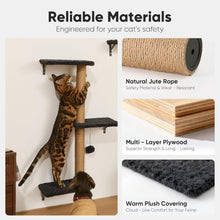 Load image into Gallery viewer, FUKUMARU Cat Shelves, 4 in 1 Large Cat Furniture Set, Wooden Climbing Wall with Scratching Post for 16 Inch Drywall - Grey
