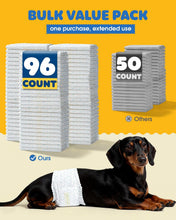 Load image into Gallery viewer, Powools Male Dog Nappies - 96 Count Disposable Dog Nappies Male with Wetness Indicator, Leakproof &amp; Comfortable, Highly Absorbent Belly Bands for Training, Incontinence &amp; Travel, Small
