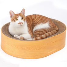 Load image into Gallery viewer, FUKUMARU Cat Scratcher Cardboard Lounge Bed, 2-in-1 Cat Scratch Pad, Oval Cats Scratching Board Indoor, Durable Modern Kitty Scratcher Bowl, Cats Scratch Furniture Protector, Wood Color
