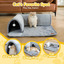 Load image into Gallery viewer, Cat Tunnels Bed Indoor, Detachable Kitty Pet Play Tube, Washable Kitten Cave Mat with Ball Toys
